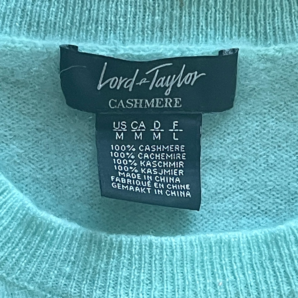 Lord & Taylor Light Blue Green Cashmere Sweater Medium Vintage - Picture 3 of 7